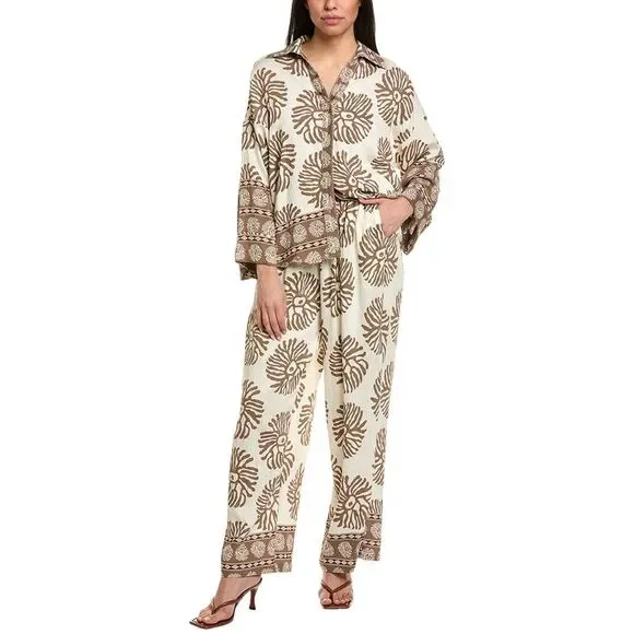 Beulah Womens 2Pc Top & Pant Set, Brown - Picture 1 of 3